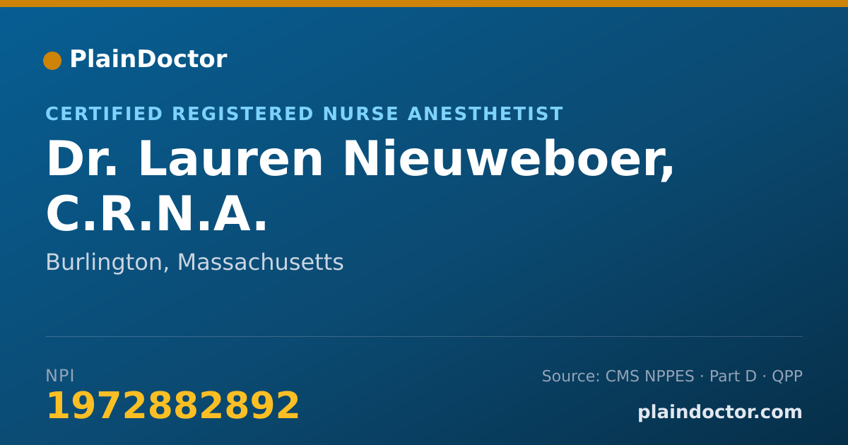 Shareable card for Lauren Nieuweboer, C.R.N.A. - Certified Registered Nurse Anesthetist, Burlington, MA