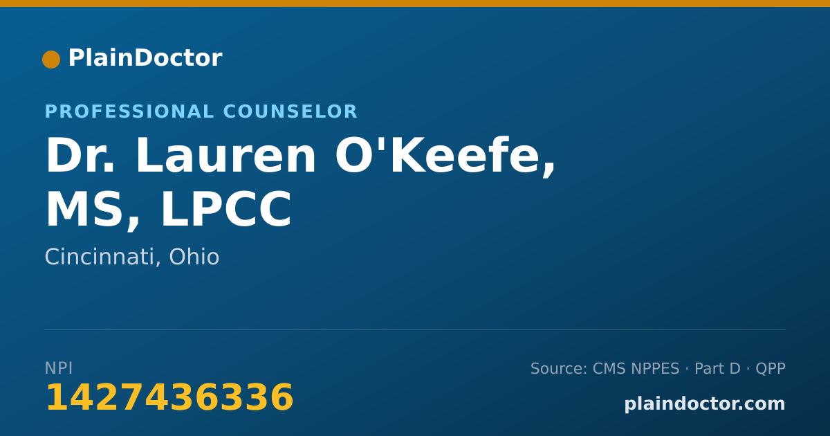 Shareable card for Lauren O'Keefe, MS, LPCC - Professional Counselor, Cincinnati, OH