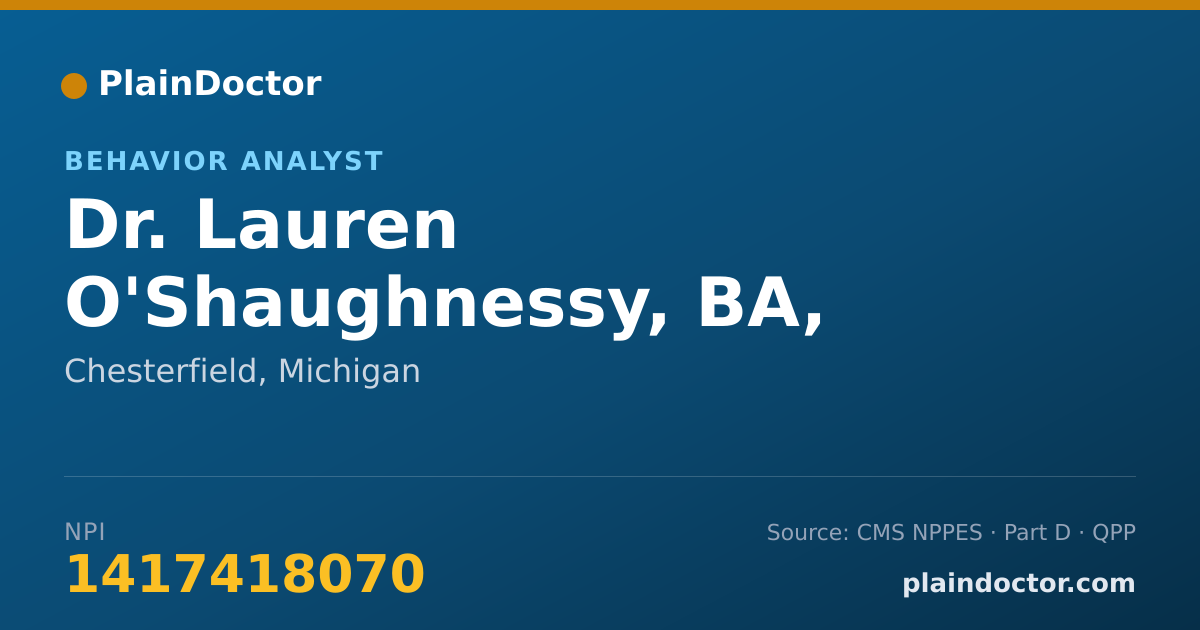 Shareable card for Lauren O'Shaughnessy, BA, BCABA - Behavior Analyst, Chesterfield, MI