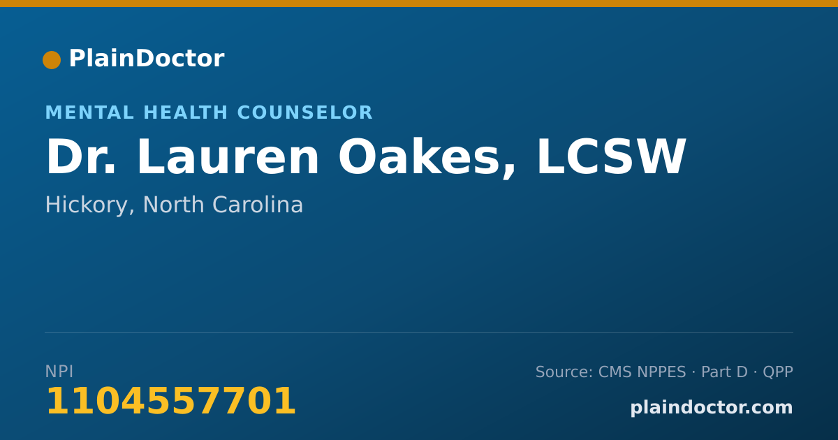 Shareable card for Lauren Oakes, LCSW - Mental Health Counselor, Hickory, NC