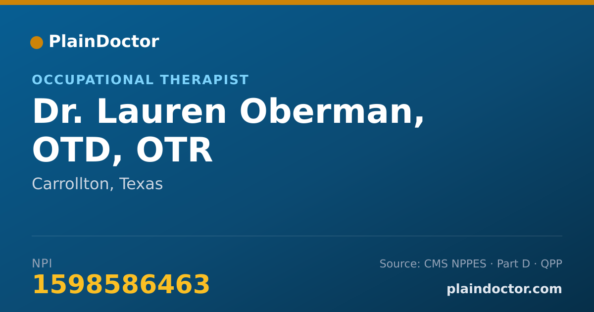 Shareable card for Lauren Oberman, OTD, OTR - Occupational Therapist, Carrollton, TX