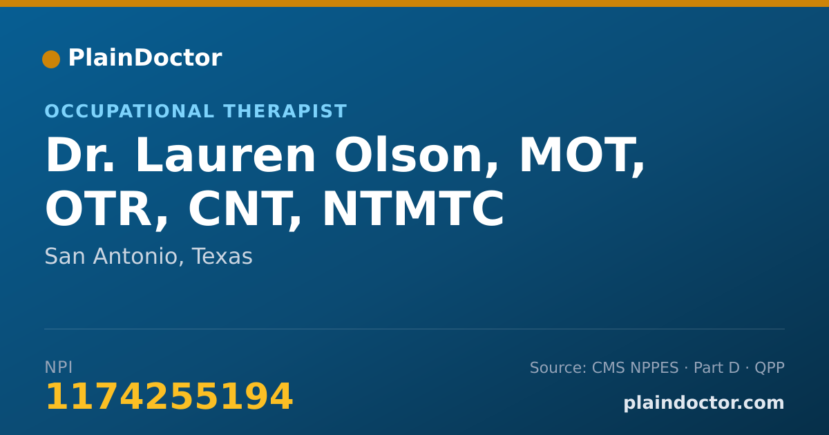 Shareable card for Lauren Olson, MOT, OTR, CNT, NTMTC - Occupational Therapist, San Antonio, TX
