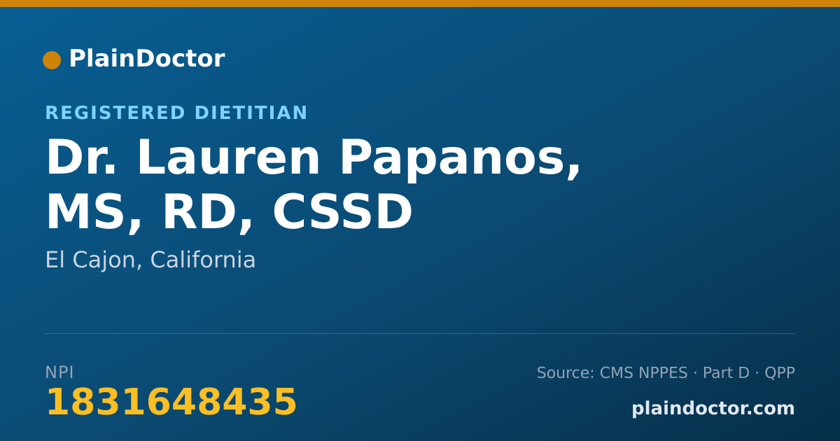 Shareable card for Lauren Papanos, MS, RD, CSSD - Registered Dietitian, El Cajon, CA