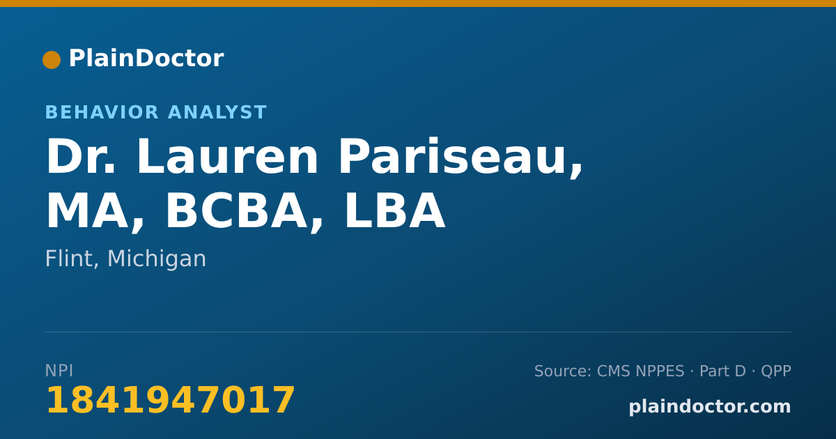 Shareable card for Lauren Pariseau, MA, BCBA, LBA - Behavior Analyst, Flint, MI