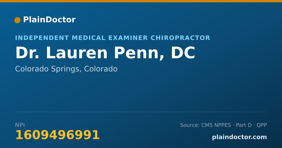 Shareable card for Lauren Penn, DC - Independent Medical Examiner Chiropractor, Colorado Springs, CO