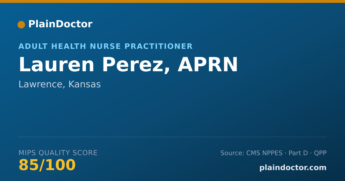 Shareable card for Lauren Perez, APRN - Adult Health Nurse Practitioner, Lawrence, KS