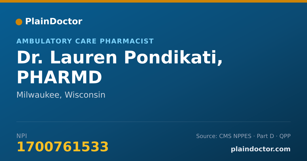 Shareable card for Lauren Pondikati, PHARMD - Ambulatory Care Pharmacist, Milwaukee, WI