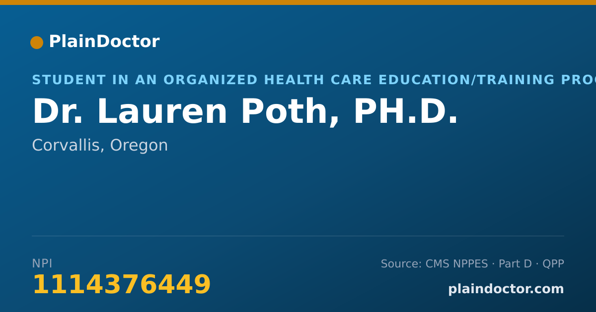 Shareable card for Lauren Poth, PH.D. - Student in an Organized Health Care Education/Training Program, Corvallis, OR