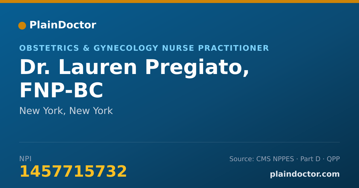 Shareable card for Lauren Pregiato, FNP-BC - Obstetrics & Gynecology Nurse Practitioner, New York, NY