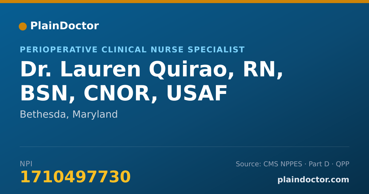 Shareable card for Lauren Quirao, RN, BSN, CNOR, USAF - Perioperative Clinical Nurse Specialist, Bethesda, MD