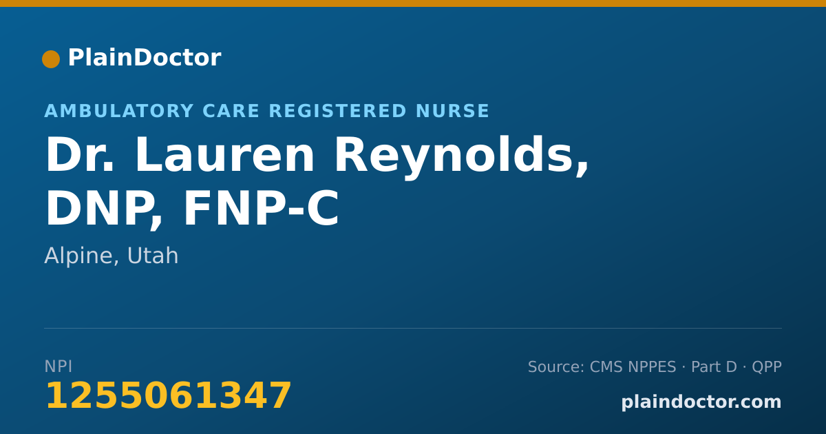 Shareable card for Lauren Reynolds, DNP, FNP-C - Ambulatory Care Registered Nurse, Alpine, UT