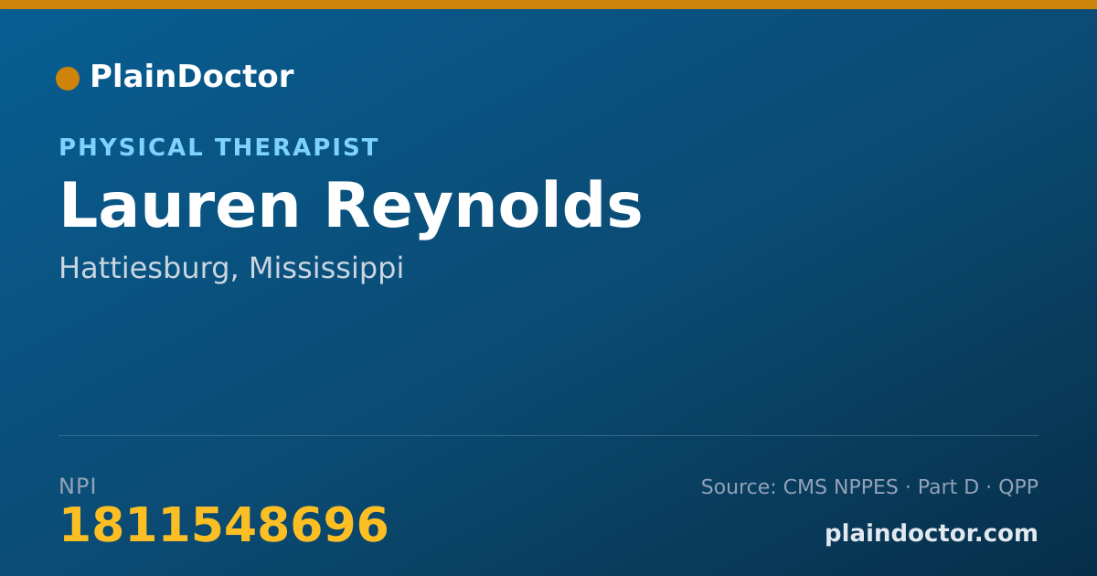 Shareable card for Lauren Reynolds - Physical Therapist, Hattiesburg, MS
