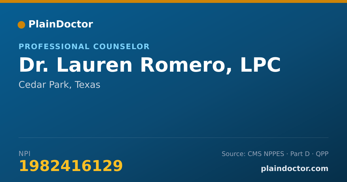 Shareable card for Lauren Romero, LPC - Professional Counselor, Cedar Park, TX