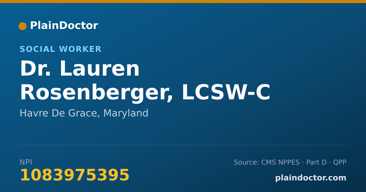 Shareable card for Lauren Rosenberger, LCSW-C - Social Worker, Havre De Grace, MD