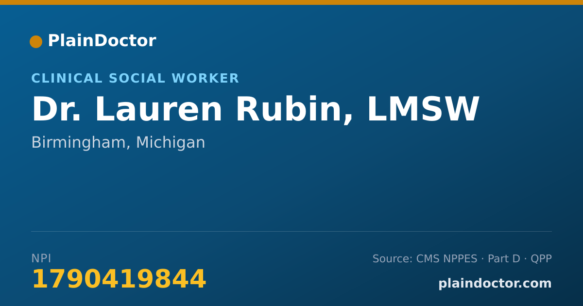 Shareable card for Lauren Rubin, LMSW - Clinical Social Worker, Birmingham, MI