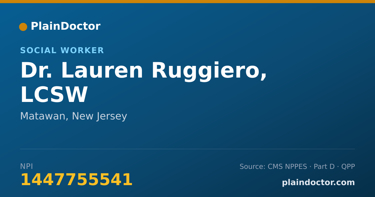 Shareable card for Lauren Ruggiero, LCSW - Social Worker, Matawan, NJ