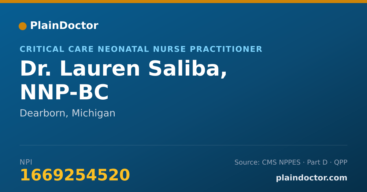 Shareable card for Lauren Saliba, NNP-BC - Critical Care Neonatal Nurse Practitioner, Dearborn, MI