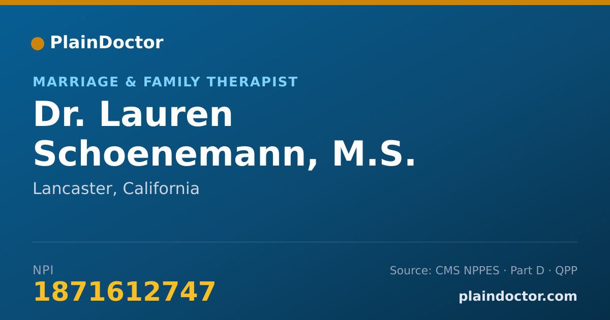 Shareable card for Lauren Schoenemann, M.S. - Marriage & Family Therapist, Lancaster, CA