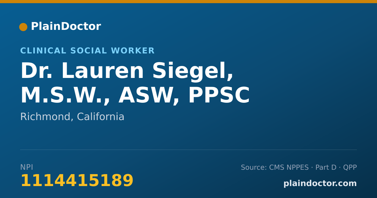 Shareable card for Lauren Siegel, M.S.W., ASW, PPSC - Clinical Social Worker, Richmond, CA