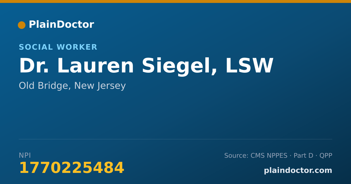 Shareable card for Lauren Siegel, LSW - Social Worker, Old Bridge, NJ