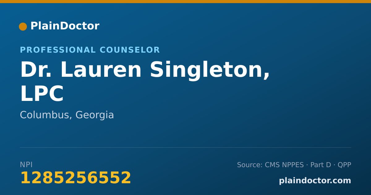 Shareable card for Lauren Singleton, LPC - Professional Counselor, Columbus, GA