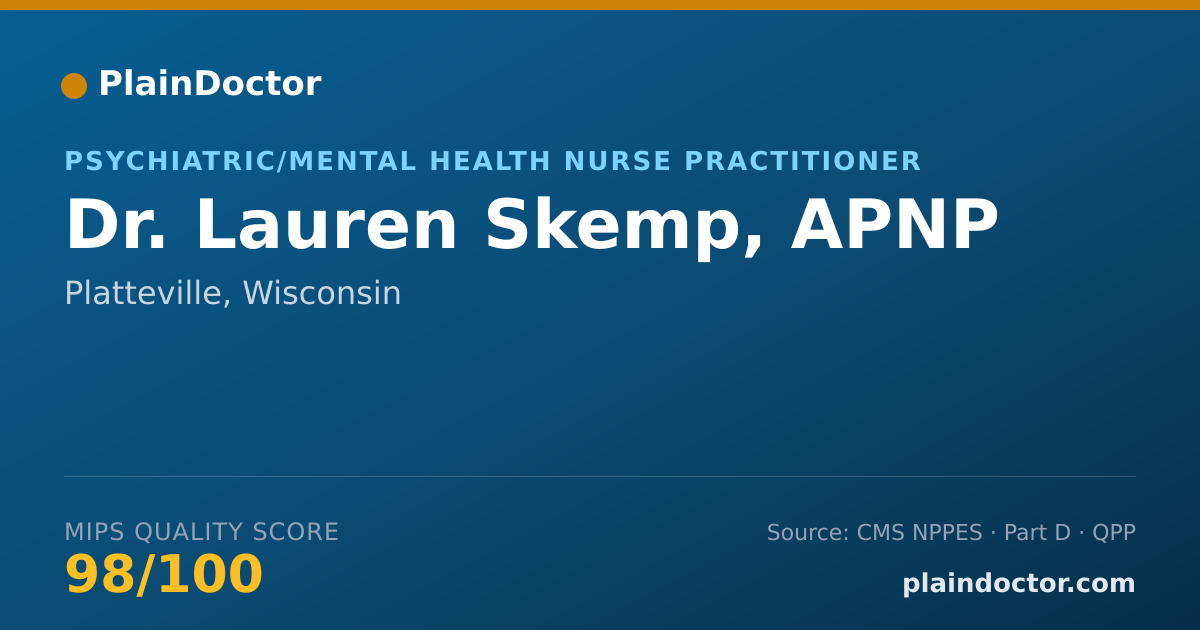 Shareable card for Lauren Skemp, APNP - Psychiatric/Mental Health Nurse Practitioner, Platteville, WI