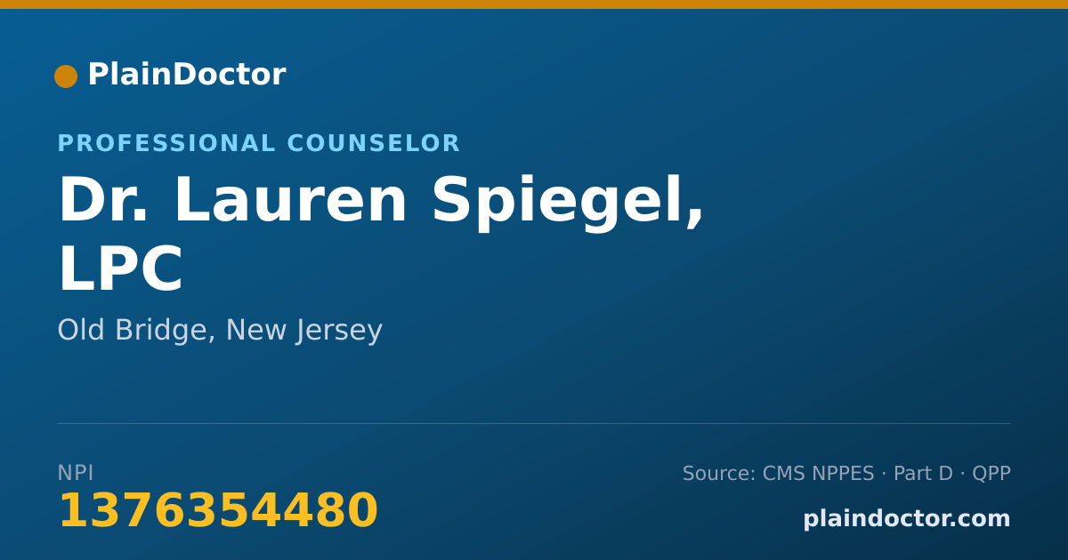 Shareable card for Lauren Spiegel, LPC - Professional Counselor, Old Bridge, NJ