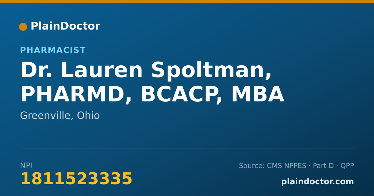 Shareable card for Lauren Spoltman, PHARMD, BCACP, MBA - Pharmacist, Greenville, OH