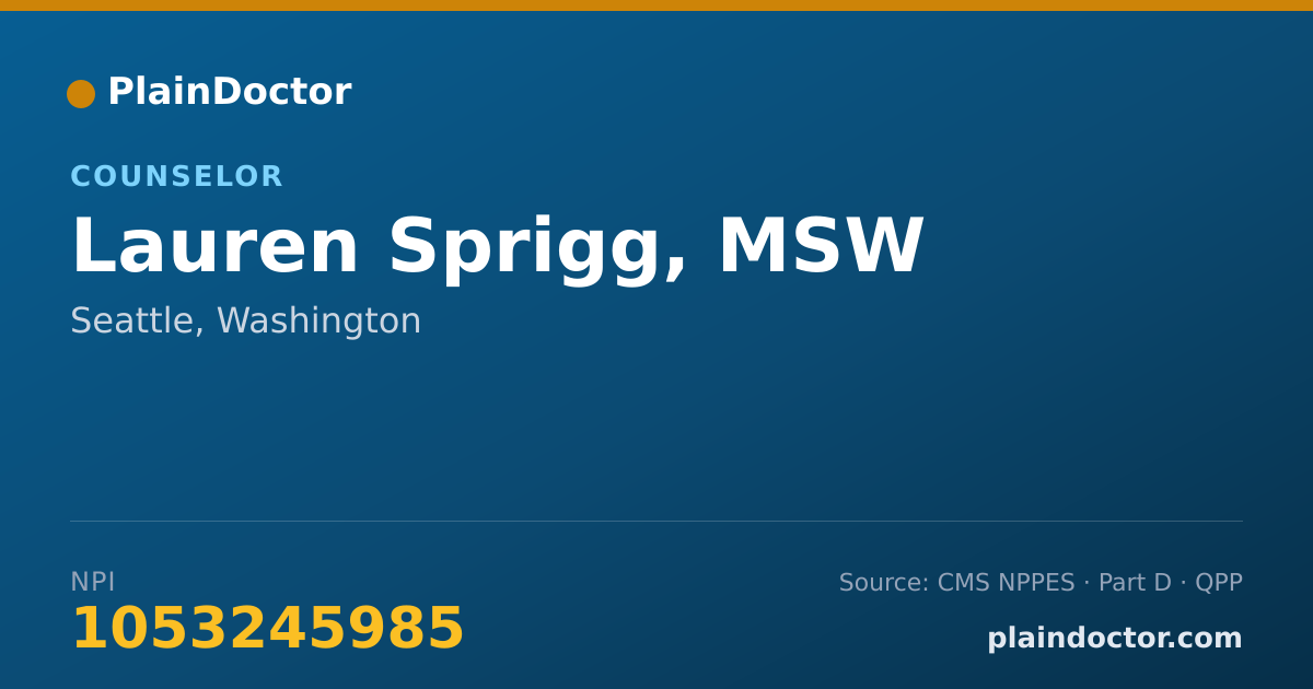 Shareable card for Lauren Sprigg, MSW - Counselor, Seattle, WA