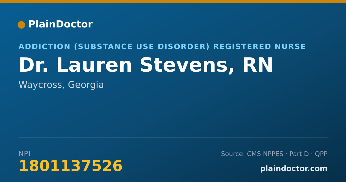 Shareable card for Lauren Stevens, RN - Addiction (Substance Use Disorder) Registered Nurse, Waycross, GA