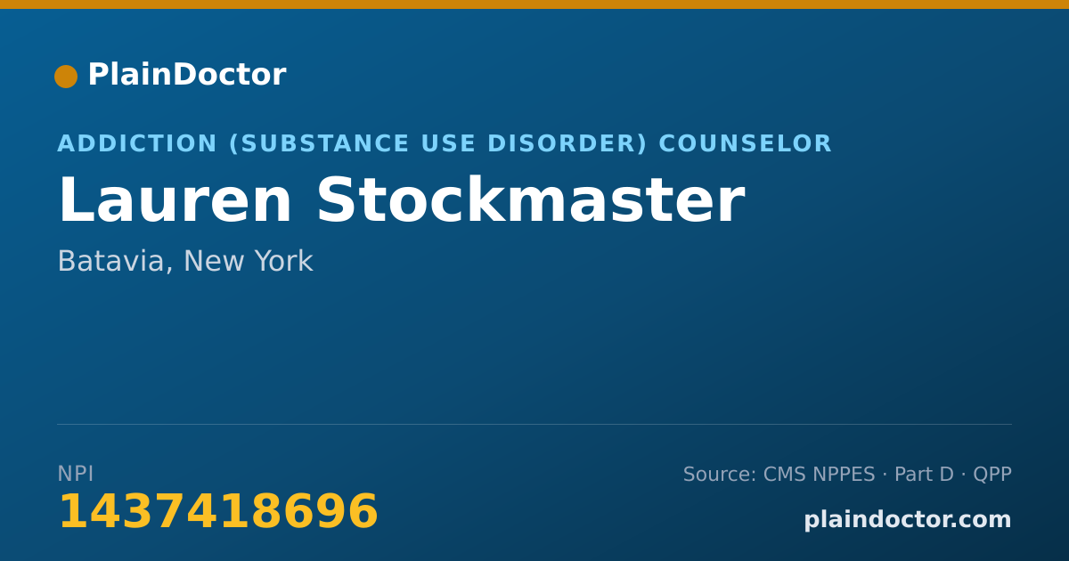 Shareable card for Lauren Stockmaster - Addiction (Substance Use Disorder) Counselor, Batavia, NY