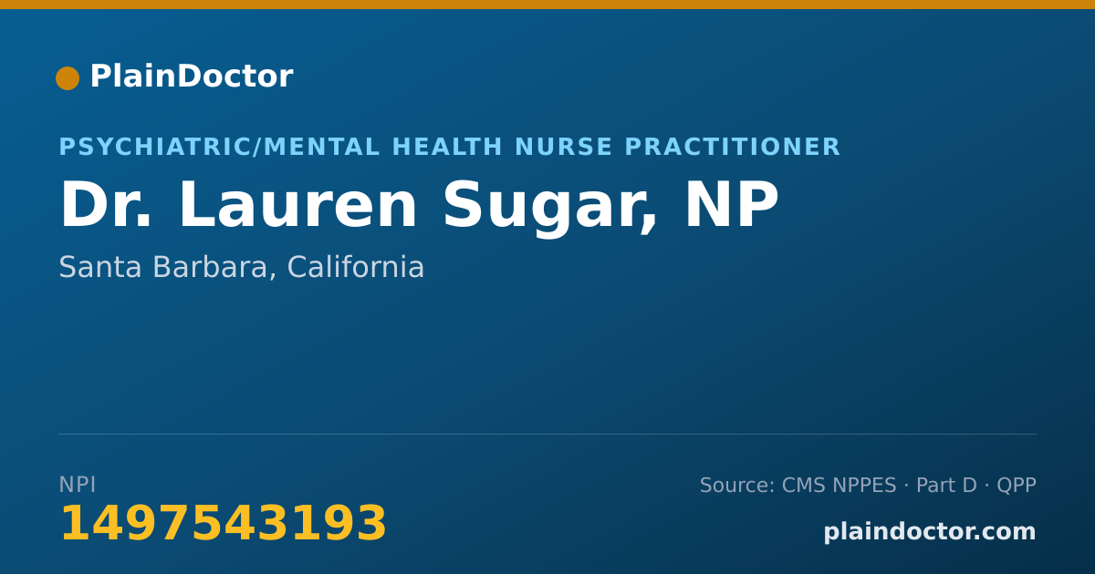 Shareable card for Lauren Sugar, NP - Psychiatric/Mental Health Nurse Practitioner, Santa Barbara, CA