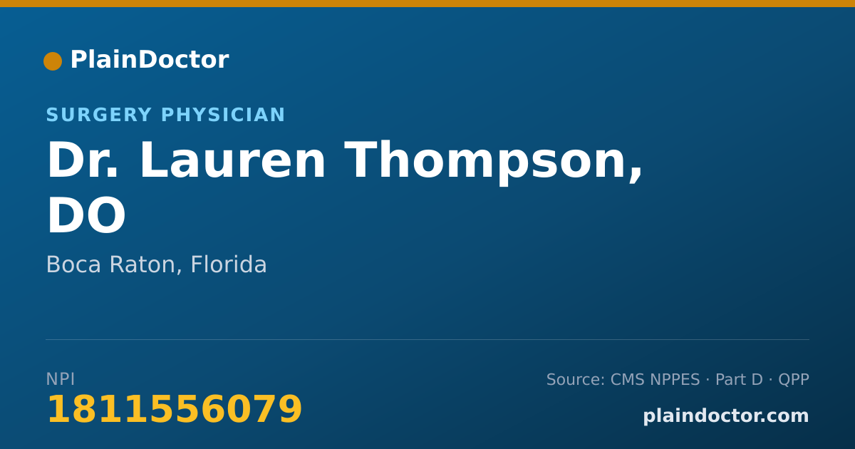 Shareable card for Lauren Thompson, DO - Surgery Physician, Boca Raton, FL