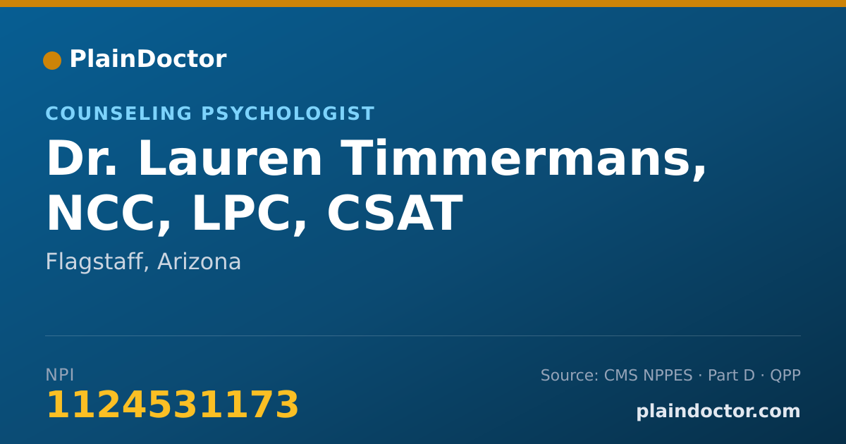 Shareable card for Lauren Timmermans, NCC, LPC, CSAT - Counseling Psychologist, Flagstaff, AZ