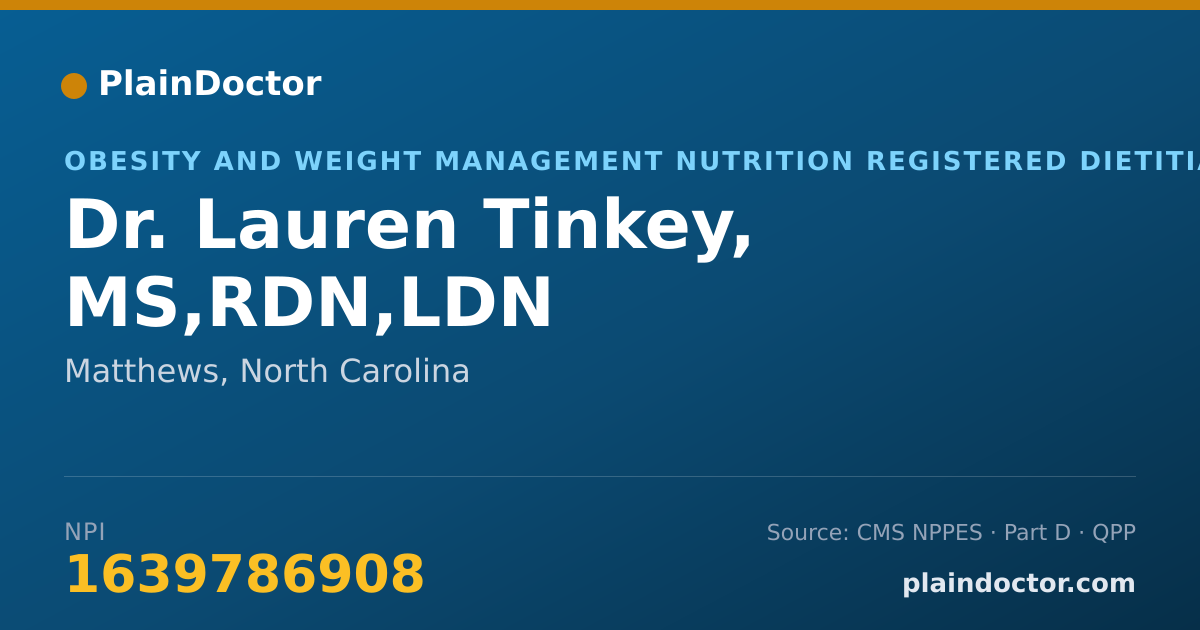 Shareable card for Lauren Tinkey, MS,RDN,LDN - Obesity and Weight Management Nutrition Registered Dietitian, Matthews, NC