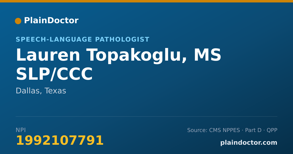 Shareable card for Lauren Topakoglu, MS SLP/CCC - Speech-Language Pathologist, Dallas, TX