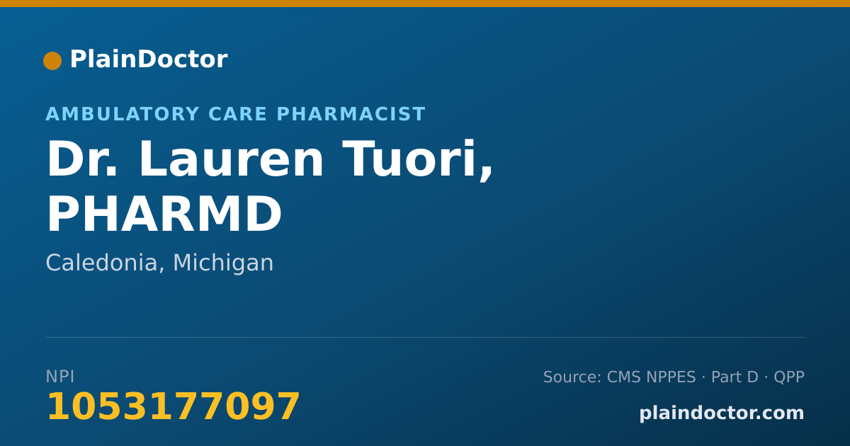 Shareable card for Lauren Tuori, PHARMD - Ambulatory Care Pharmacist, Caledonia, MI
