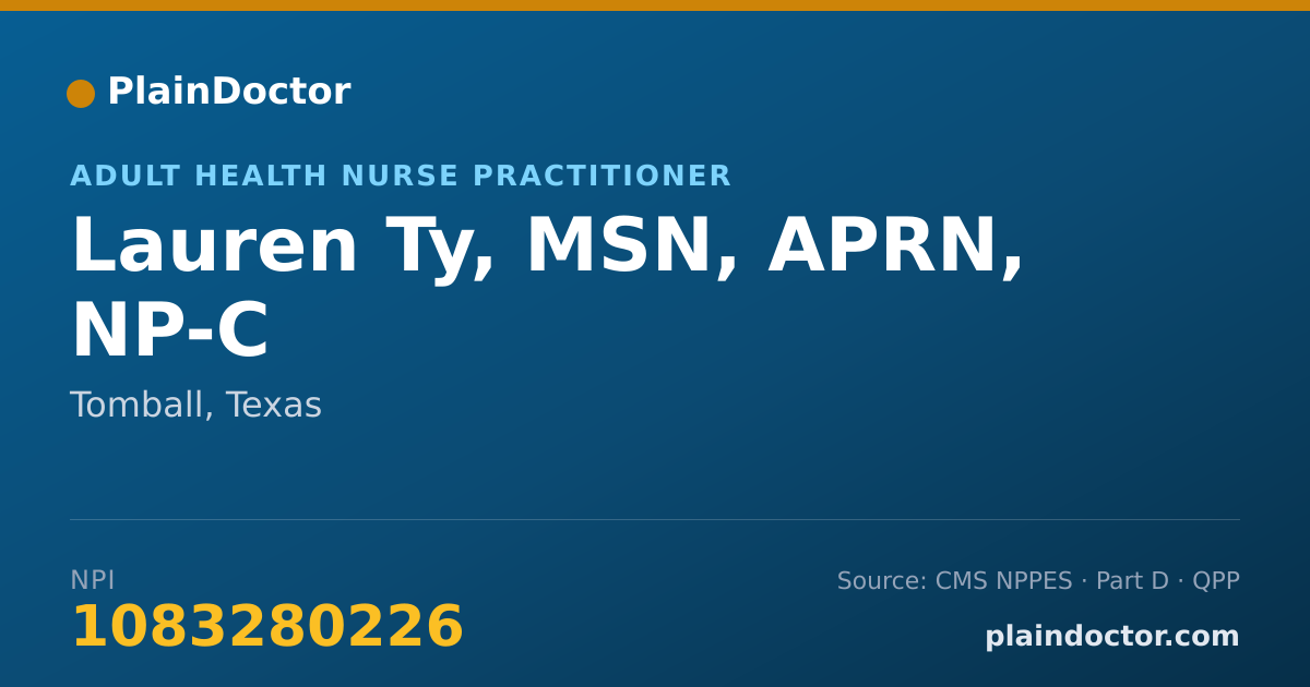 Shareable card for Lauren Ty, MSN, APRN, NP-C - Adult Health Nurse Practitioner, Tomball, TX