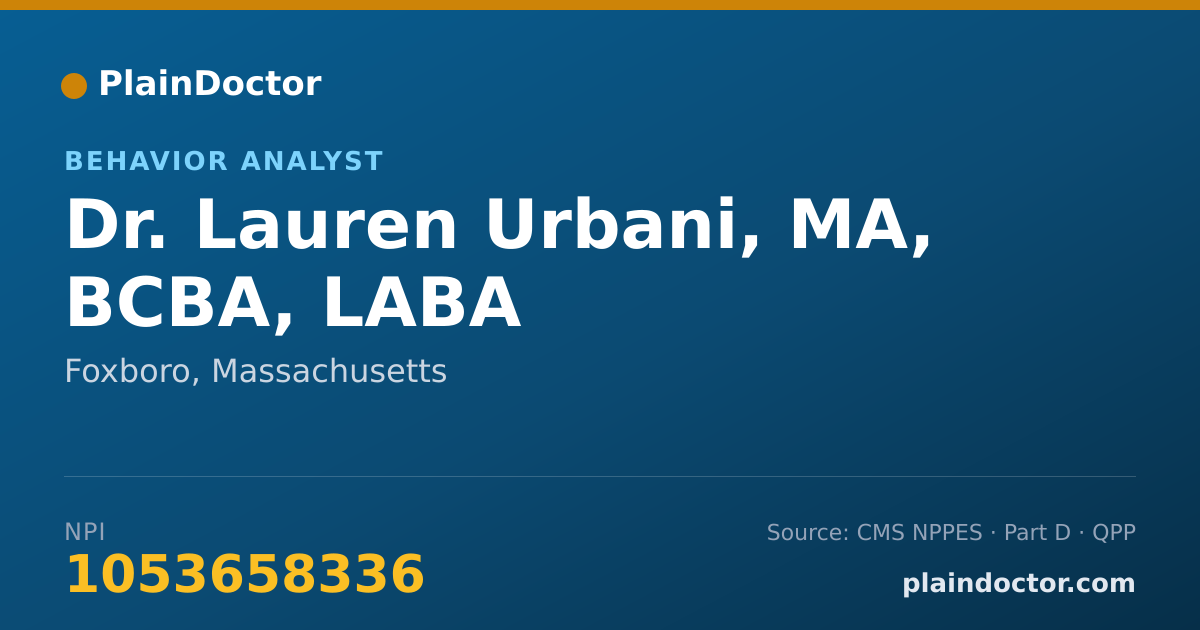 Shareable card for Lauren Urbani, MA, BCBA, LABA - Behavior Analyst, Foxboro, MA