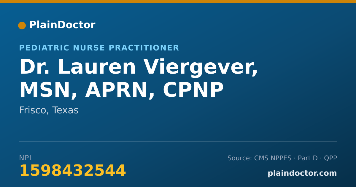 Shareable card for Lauren Viergever, MSN, APRN, CPNP - Pediatric Nurse Practitioner, Frisco, TX