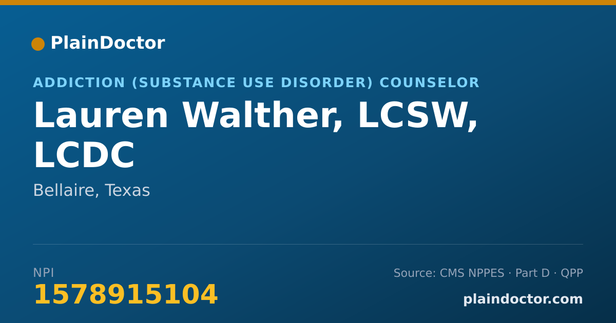 Shareable card for Lauren Walther, LCSW, LCDC - Addiction (Substance Use Disorder) Counselor, Bellaire, TX