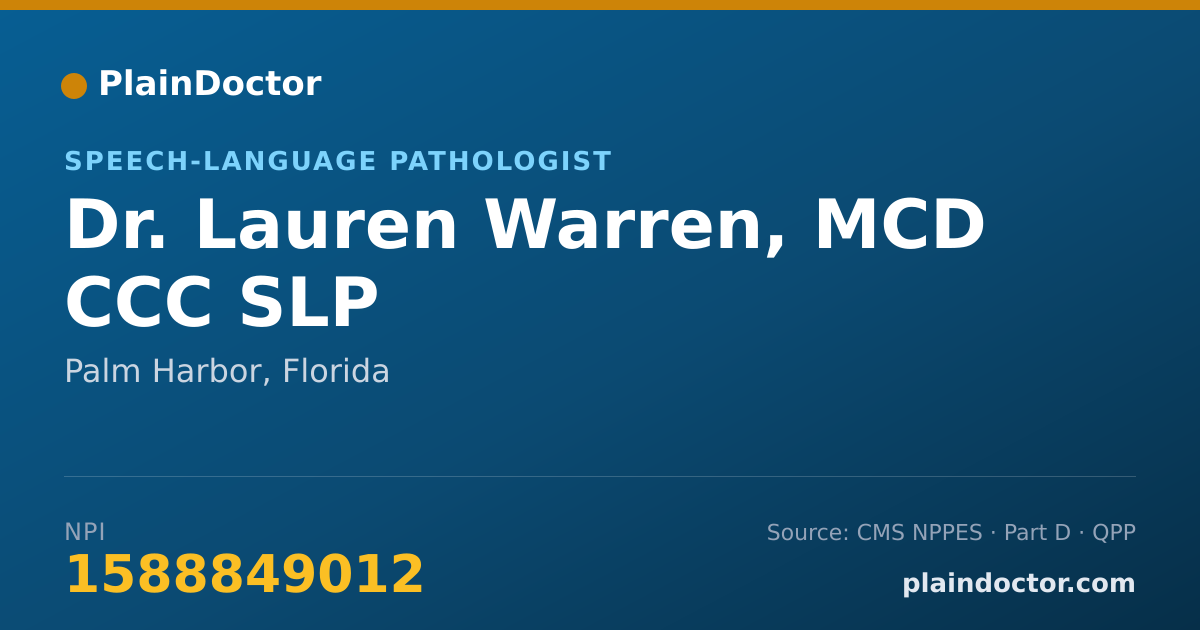 Shareable card for Lauren Warren, MCD CCC SLP - Speech-Language Pathologist, Palm Harbor, FL