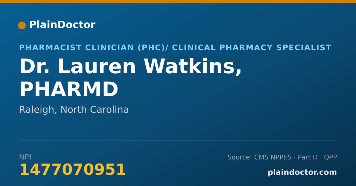 Shareable card for Lauren Watkins, PHARMD - Pharmacist Clinician (PhC)/ Clinical Pharmacy Specialist, Raleigh, NC