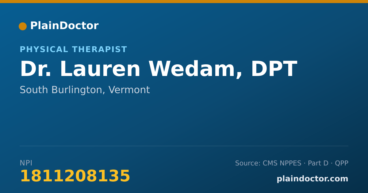 Shareable card for Lauren Wedam, DPT - Physical Therapist, South Burlington, VT