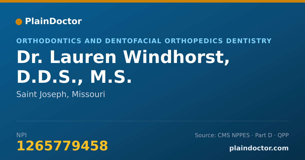 Shareable card for Lauren Windhorst, D.D.S., M.S. - Orthodontics and Dentofacial Orthopedics Dentistry, Saint Joseph, MO