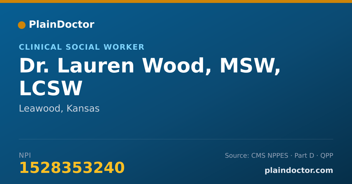 Shareable card for Lauren Wood, MSW, LCSW - Clinical Social Worker, Leawood, KS