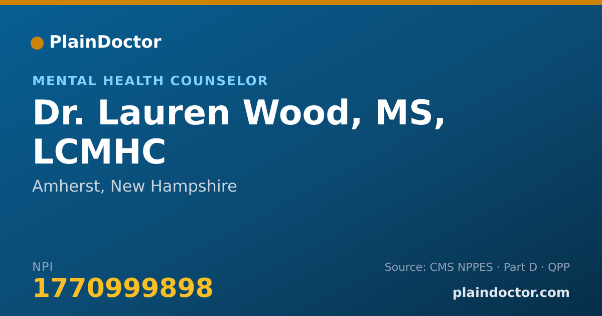 Shareable card for Lauren Wood, MS, LCMHC - Mental Health Counselor, Amherst, NH