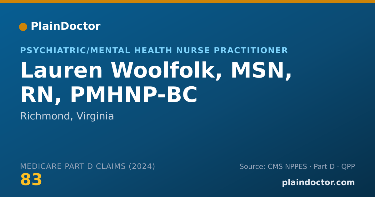Shareable card for Lauren Woolfolk, MSN, RN, PMHNP-BC - Psychiatric/Mental Health Nurse Practitioner, Richmond, VA
