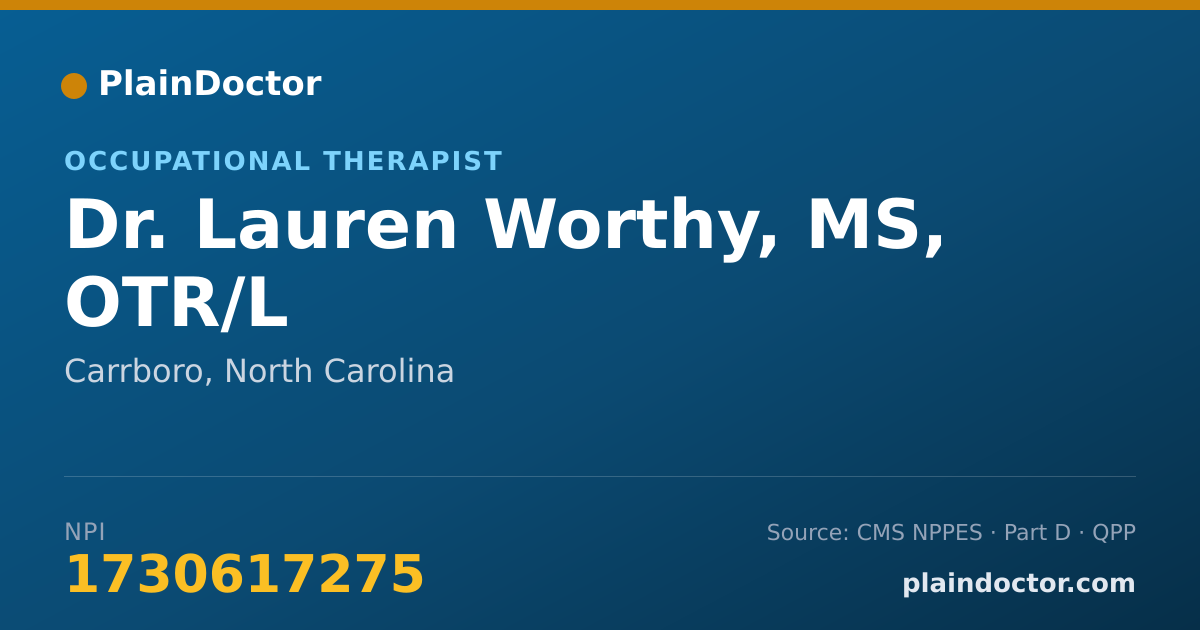 Shareable card for Lauren Worthy, MS, OTR/L - Occupational Therapist, Carrboro, NC