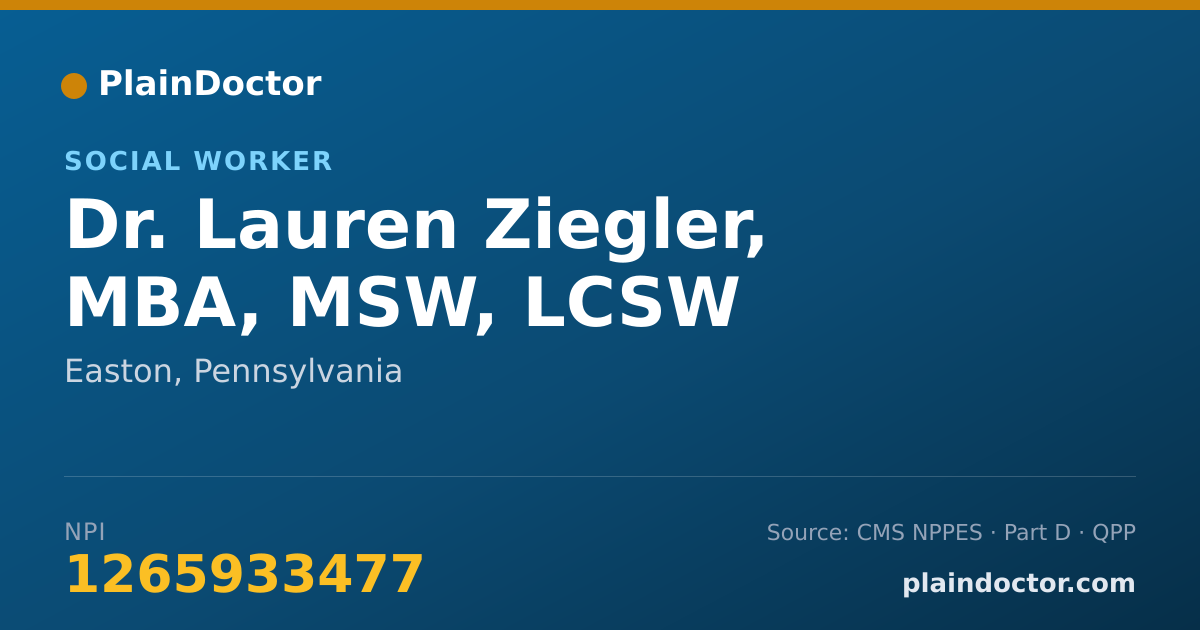 Shareable card for Lauren Ziegler, MBA, MSW, LCSW - Social Worker, Easton, PA